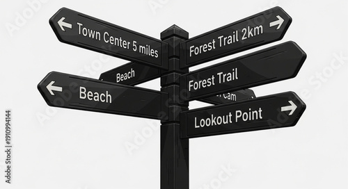 Directional Signs on Black Post.