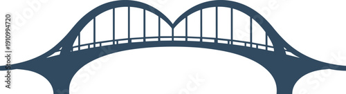 Modern Double Arch Bridge Silhouette Vector Illustration Featuring Minimalist Infrastructure Design and Symmetrical Architectural Elements for Engineering and Transportation Graphics