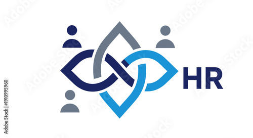 Innovative HR Logo Design Depicting Teamwork, Cooperation, And Human Resources Solutions