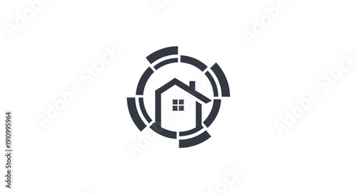 Innovative House Icon Inside Circular, Modern Real Estate Agency Design Symbol Solution