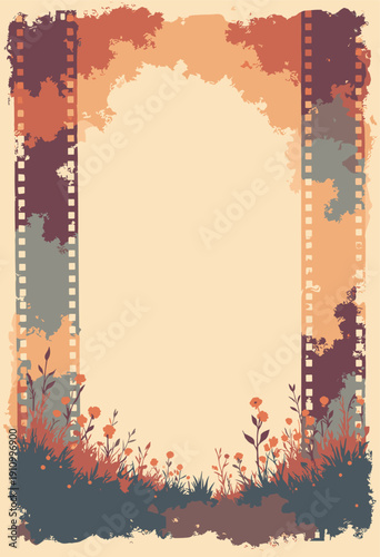Cinema Film Strip background Vintage film reel borders top bottom Sepia tone