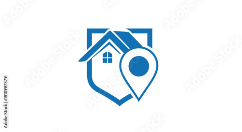 Home Location Icon Design: Shield Symbol With A House And A Map Pin Point Graphic