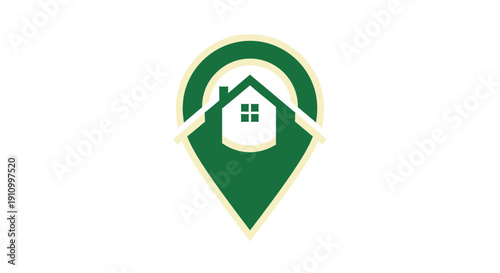 House Location Emblem With Green Color Aesthetic For Real Estate And Property Search