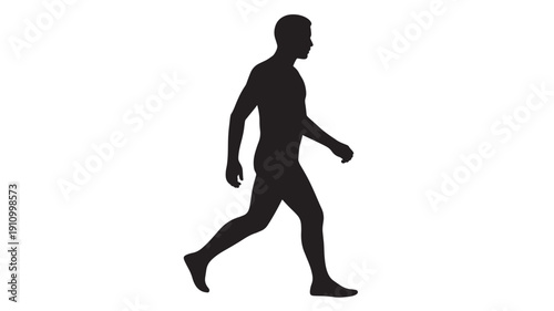 Barefoot Man Walking Silhouette On White Background For Fitness And Wellness Concept