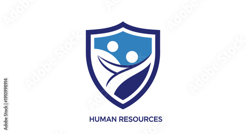 Human Resources Emblem Featuring People And Abstract Shapes Within A Shield Design