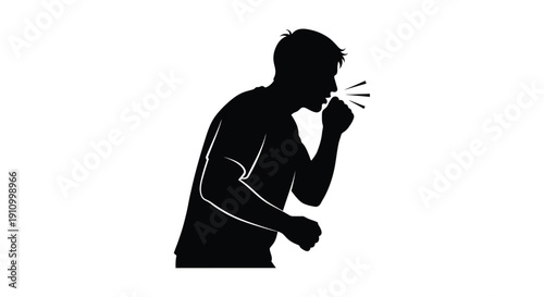 Silhouette of a man coughing into his elbow
