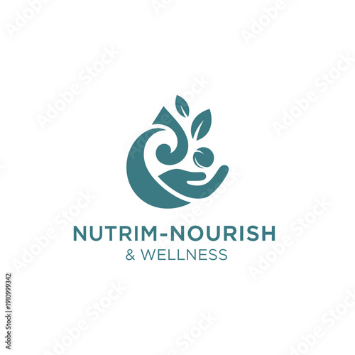 Nutrim nourish and wellness logo featuring hand holding fruit with organic leaf elements