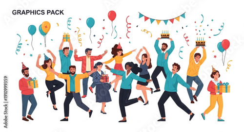 Diverse People Celebrating with Balloons Gifts.