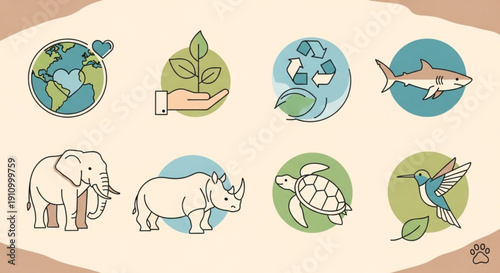 Eco friendly icons of animals and earth for conservation and sustainability