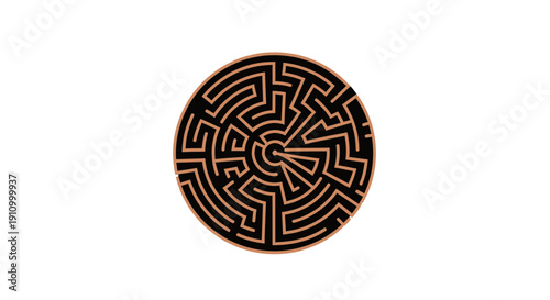 Intricate Round Brown Labyrinth on White Abstract Background For Creative Design