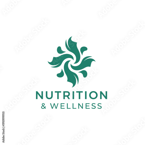 Nutrition wellness logo with abstract teal leaves arranged in a circular swirl