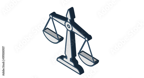 Isometric Illustration of Justice Balance Scales Icon on a White Background