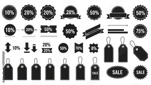 Collection of black sale and discount icons