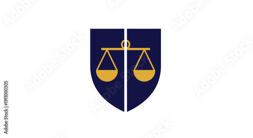 Justice Scale Emblem On Shield, Illustrating Law, Truth, And Impartiality Symbol