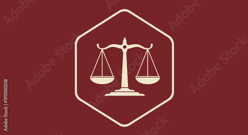 Justice Scale Emblem on a Bold Crimson Background Representing Fairness and Equilibrium