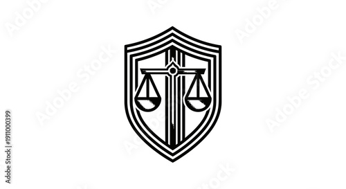 Justice Law Shield Symbol of Balance and Fairness Monochrome Emblem Design