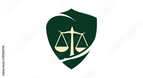 Justice Scales Emblem Inside A Shield Representing Legal Principles and Equilibrium