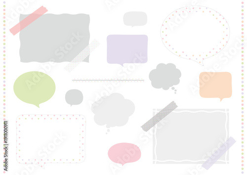 ふきだしとフレームの詰め合わせ　水玉模様　パステルカラーのベクター素材
