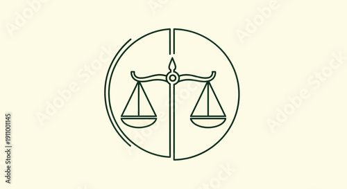Justice Scales Representing Fairness, Equality, and Legal System Design Illustration