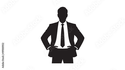 Confident Businessman Silhouette Standing With Hands On Hips In Suit For Corporate And Leadership Concepts