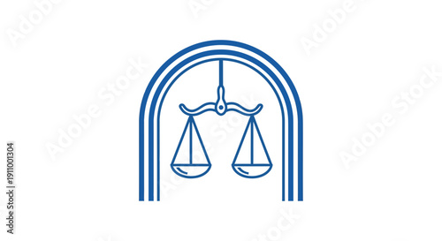Justice System Depicted With Elegant Scales In Blue Color on White Background