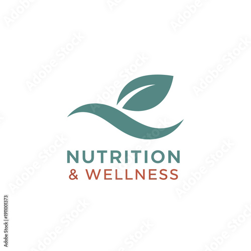 Nutrition and wellness leaf logo with text for organic health and natural diet