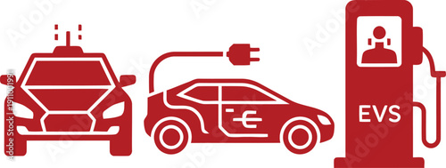 Electric Vehicle Charging Station and Cars Icons vector