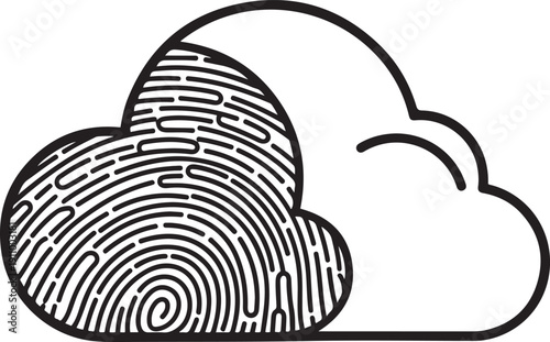 Cloud with fingerprint pattern on white background thumbprint identity