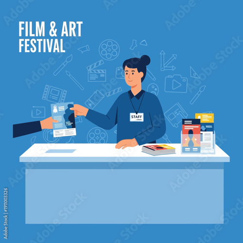 Film And Art Festival Staff Distributing Promotional Materials At Booth