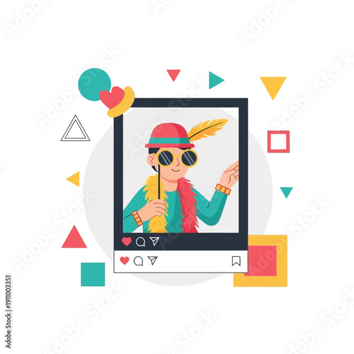 Festive Person Posing For Social Media Photo With Fun Props And Filters