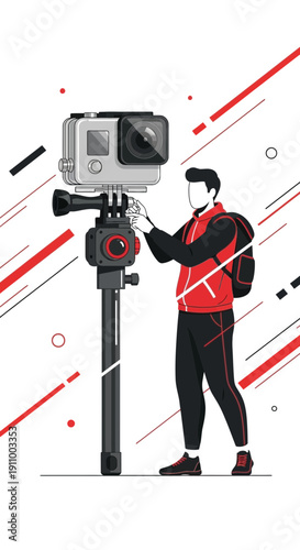 Filmmaker Adjusts Action Camera on Gimbal Creative Photography Equipment