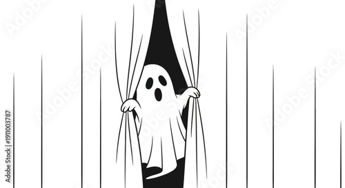 Ghost Peeking Through Curtains Spooky Surprise Behind the Scene