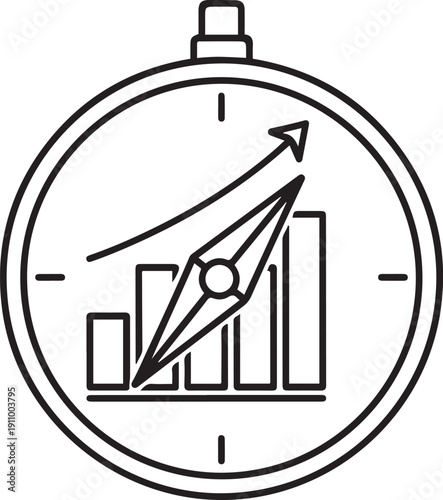 Stopwatch with bar graph and upward trending arrow icon time clock