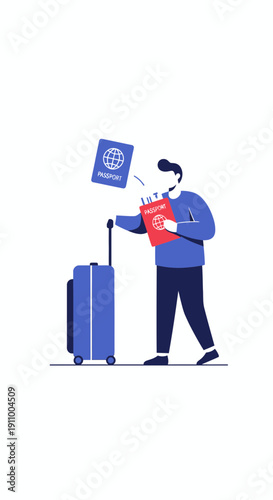 Globetrotter Preparing For International Voyage With Luggage And Documents