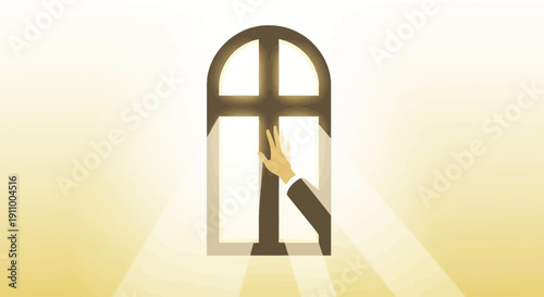 Hand Reaching Towards Light Through An Arched Window