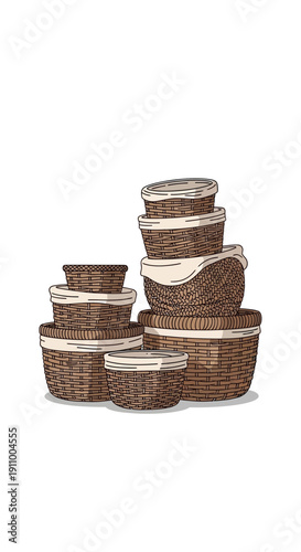 Handwoven Storage Baskets Stacked Together For Organization