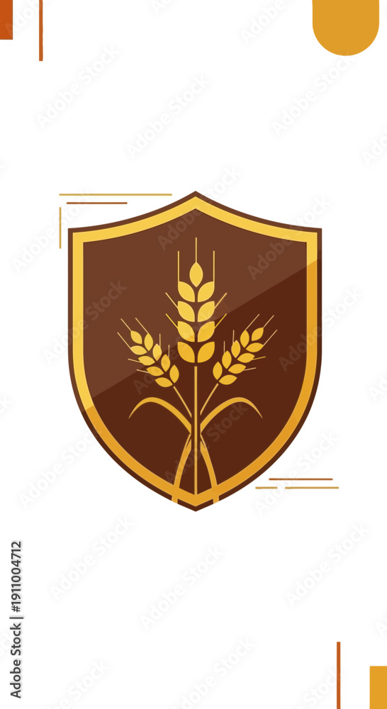 Fototapeta premium Golden Wheat Emblem Shield Agriculture And Food Symbol