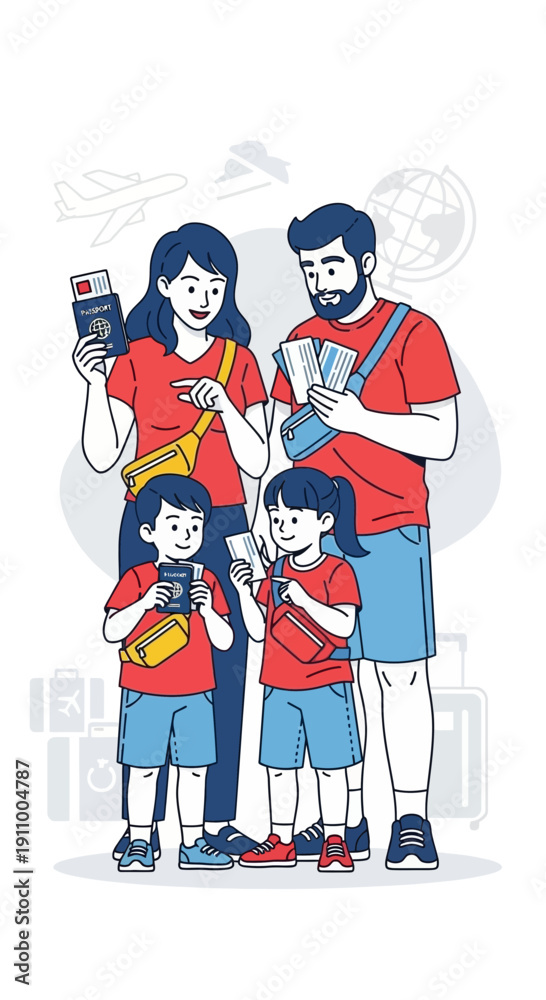 Naklejka premium Happy Family Embarking On An Exciting Vacation Adventure Together With Joyful Anticipation