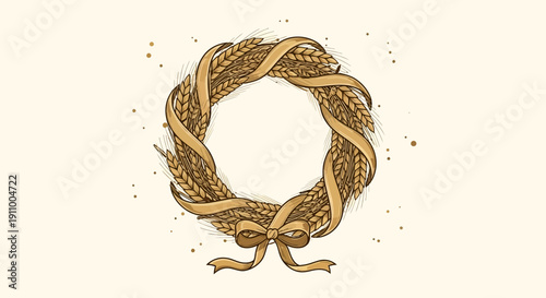 Golden Wheat Wreath With Ribbon And Bow Decoration