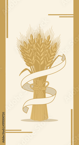 Golden Wheat Stalks Tied With Ribbon Rustic Design