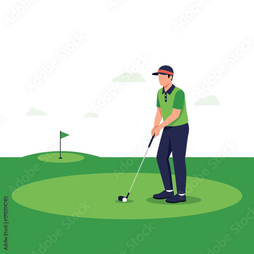 Golfer Concentrates on a Precise Putt on a Lush Green Course