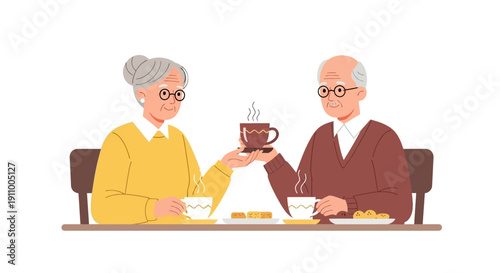 Happy Senior Couple Enjoying Coffee Together At Home
