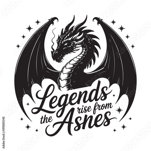 Mythical Dragon with Wings and Stars - Legends Rise From the Ashes Vector Art
