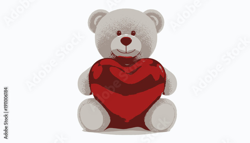 Cute teddy bear holding a red heart symbolizing love and affection.