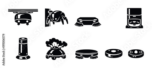 Robotic cleaning devices icons on gray background