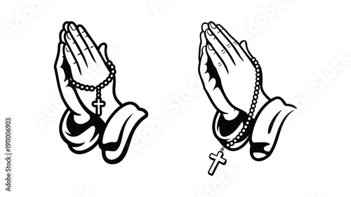 Praying hands with rosary beads and cross