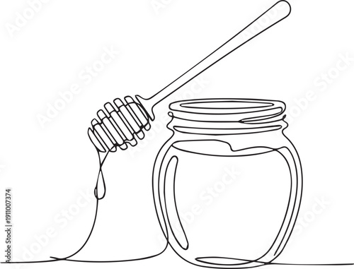 Minimalist line art depicting a honey jar and dipper