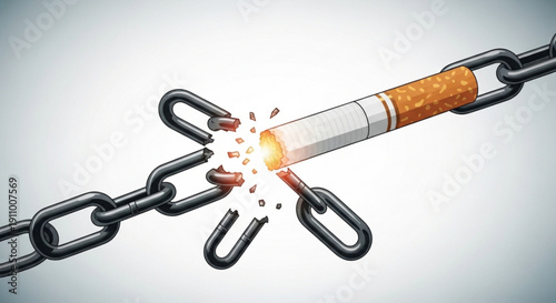 Smoking cessation breaking free from addiction chain with a lit cigarette