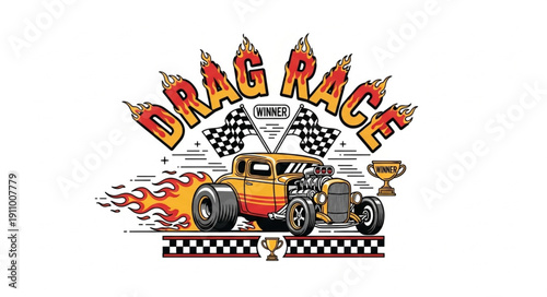 Drag Racing Car with Flames.
