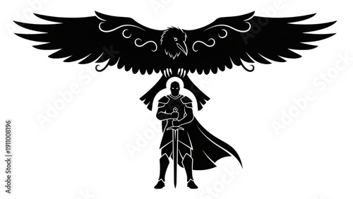 Majestic Eagle Spreads Wings Over Knight in Shining Armor Emblem